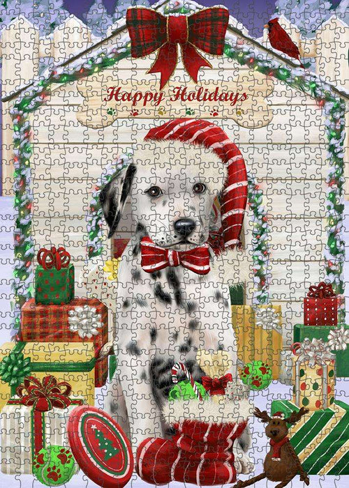 Happy Holidays Christmas Dalmatian Dog House with Presents Puzzle with Photo Tin PUZL58128