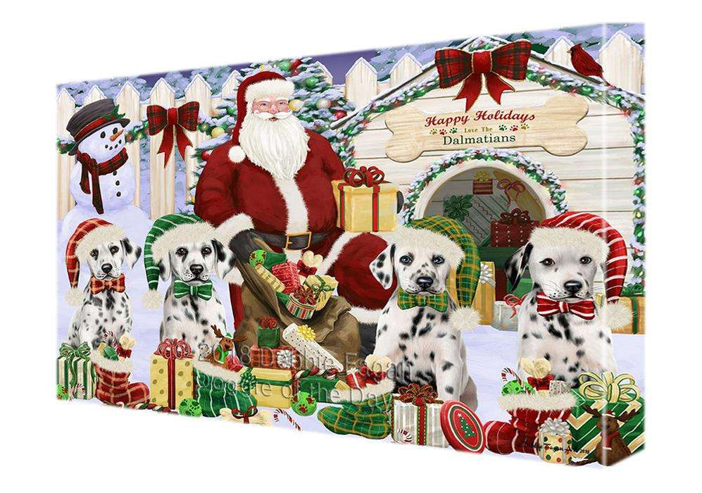 Happy Holidays Christmas Dalmatians Dog House Gathering Canvas Print Wall Art Décor CVS79091