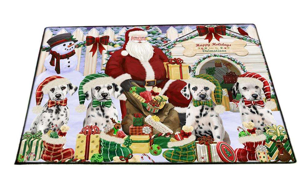 Happy Holidays Christmas Dalmatians Dog House Gathering Floormat FLMS51102