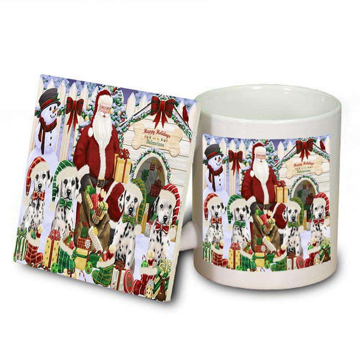Happy Holidays Christmas Dalmatians Dog House Gathering Mug and Coaster Set MUC51441