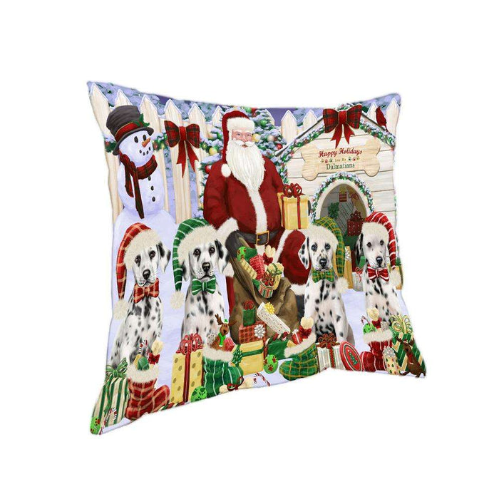 Happy Holidays Christmas Dalmatians Dog House Gathering Pillow PIL61920