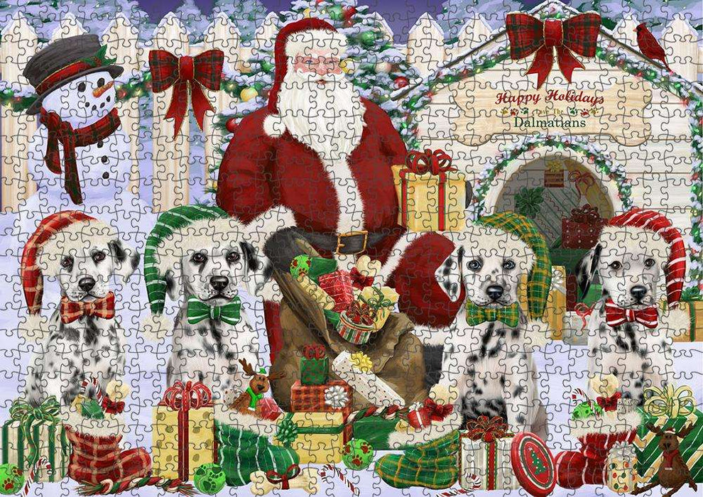 Happy Holidays Christmas Dalmatians Dog House Gathering Puzzle with Photo Tin PUZL58029