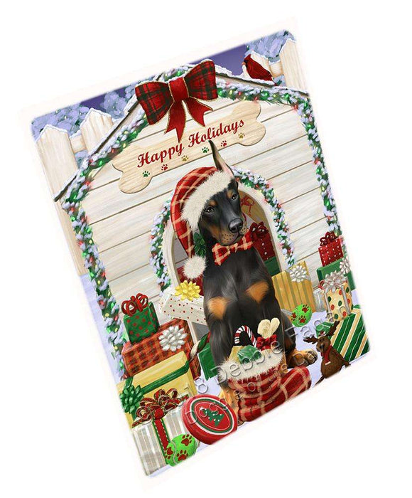 Happy Holidays Christmas Doberman Pinscher Dog House with Presents Large Refrigerator / Dishwasher Magnet RMAG68598