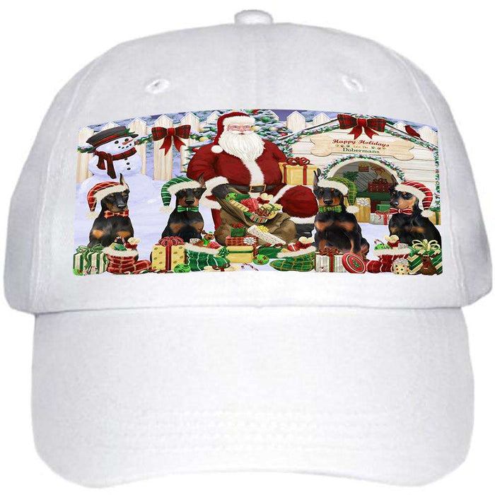 Happy Holidays Christmas Doberman Pinschers Dog House Gathering Ball Hat Cap HAT58083