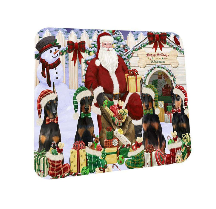 Happy Holidays Christmas Doberman Pinschers Dog House Gathering Coasters Set of 4 CST51409