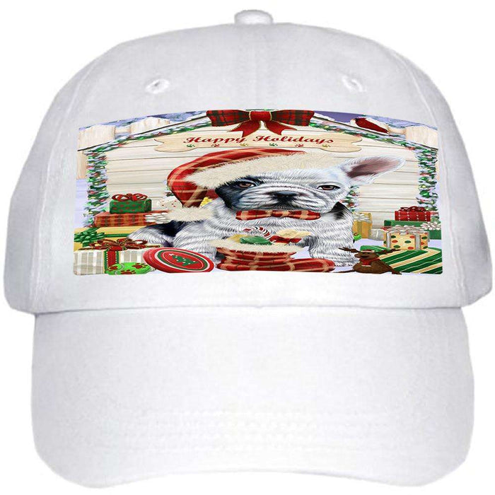 Happy Holidays Christmas French Bulldog House with Presents Ball Hat Cap HAT57975