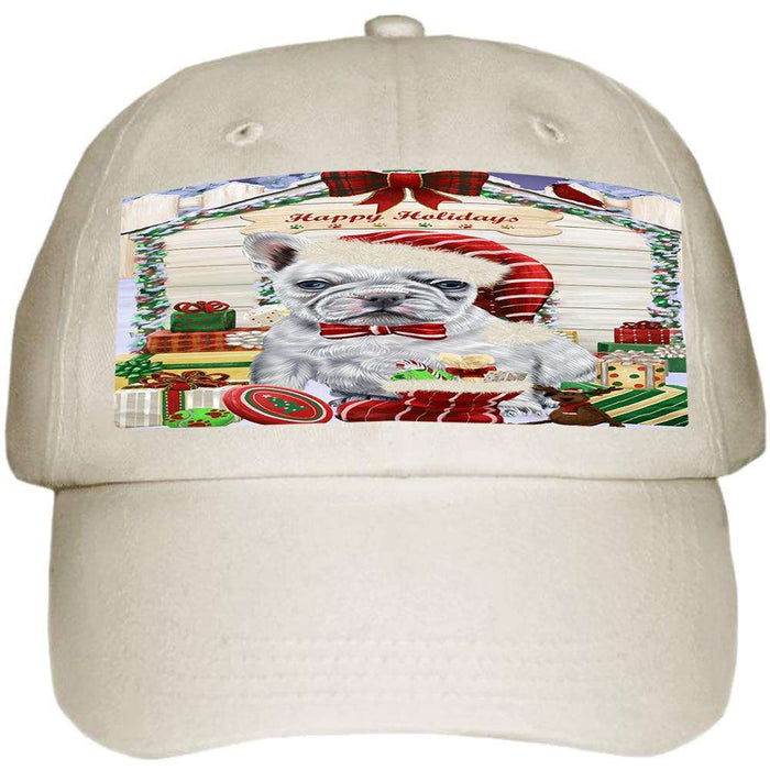 Happy Holidays Christmas French Bulldog House with Presents Ball Hat Cap HAT57978