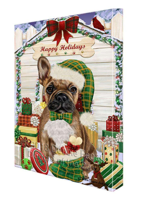 Happy Holidays Christmas French Bulldog House with Presents Canvas Print Wall Art Décor CVS79433
