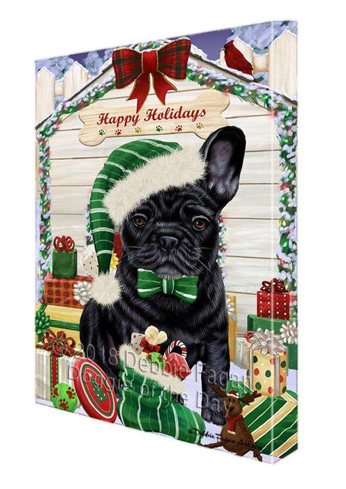 Happy Holidays Christmas French Bulldog House with Presents Canvas Print Wall Art Décor CVS79442