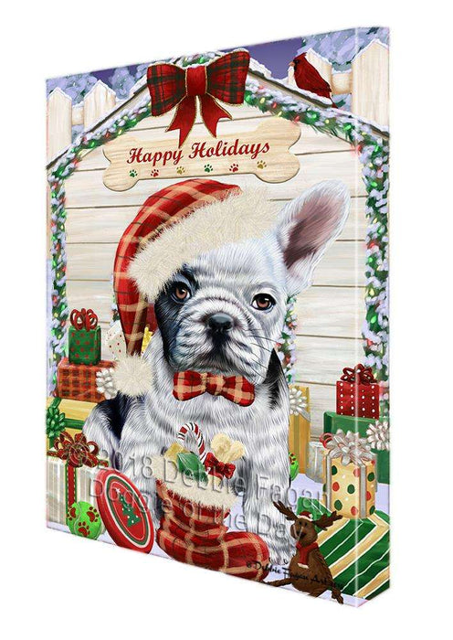 Happy Holidays Christmas French Bulldog House with Presents Canvas Print Wall Art Décor CVS79451