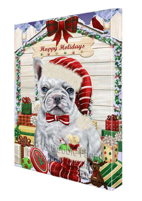 Happy Holidays Christmas French Bulldog House with Presents Canvas Print Wall Art Décor CVS79460