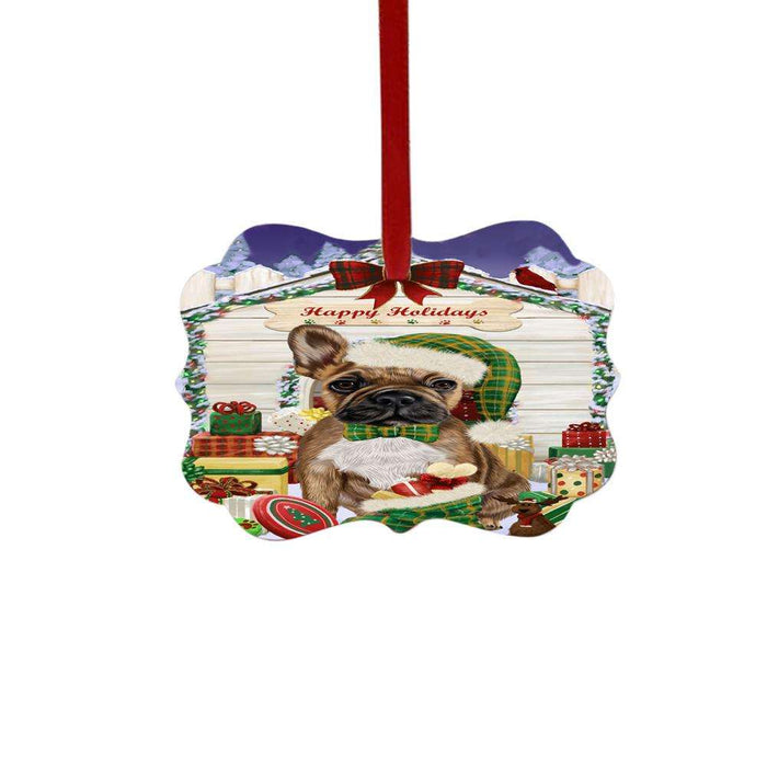 Happy Holidays Christmas French Bulldog House With Presents Double-Sided Photo Benelux Christmas Ornament LOR49862