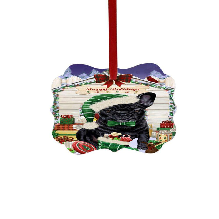 Happy Holidays Christmas French Bulldog House With Presents Double-Sided Photo Benelux Christmas Ornament LOR49863