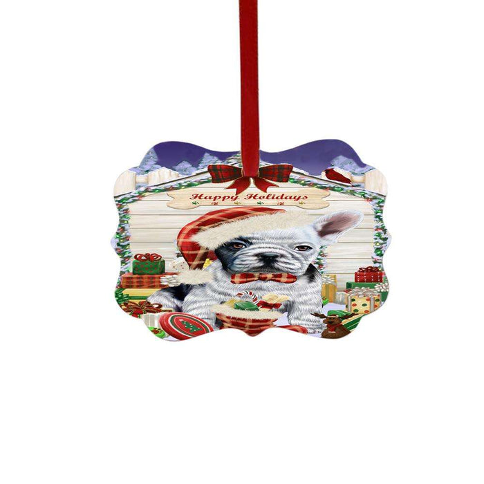 Happy Holidays Christmas French Bulldog House With Presents Double-Sided Photo Benelux Christmas Ornament LOR49864