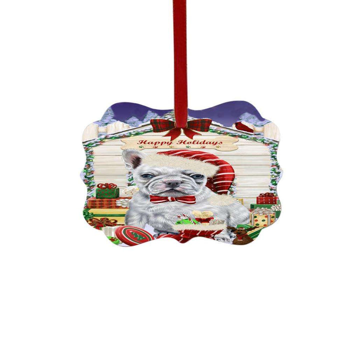 Happy Holidays Christmas French Bulldog House With Presents Double-Sided Photo Benelux Christmas Ornament LOR49865