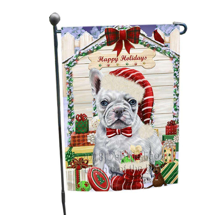 Happy Holidays Christmas French Bulldog House with Presents Garden Flag GFLG51352
