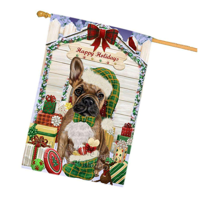 Happy Holidays Christmas French Bulldog House with Presents House Flag FLG51485