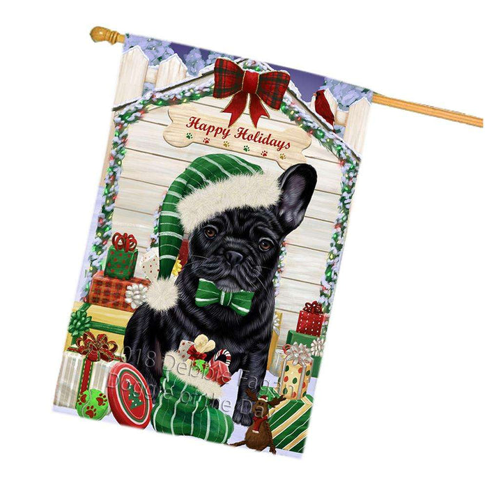 Happy Holidays Christmas French Bulldog House with Presents House Flag FLG51486