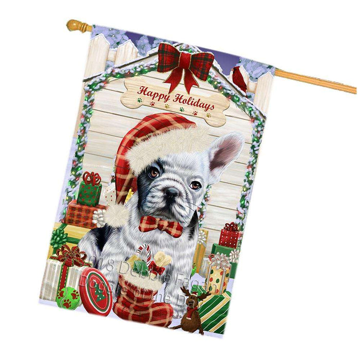 Happy Holidays Christmas French Bulldog House with Presents House Flag FLG51487