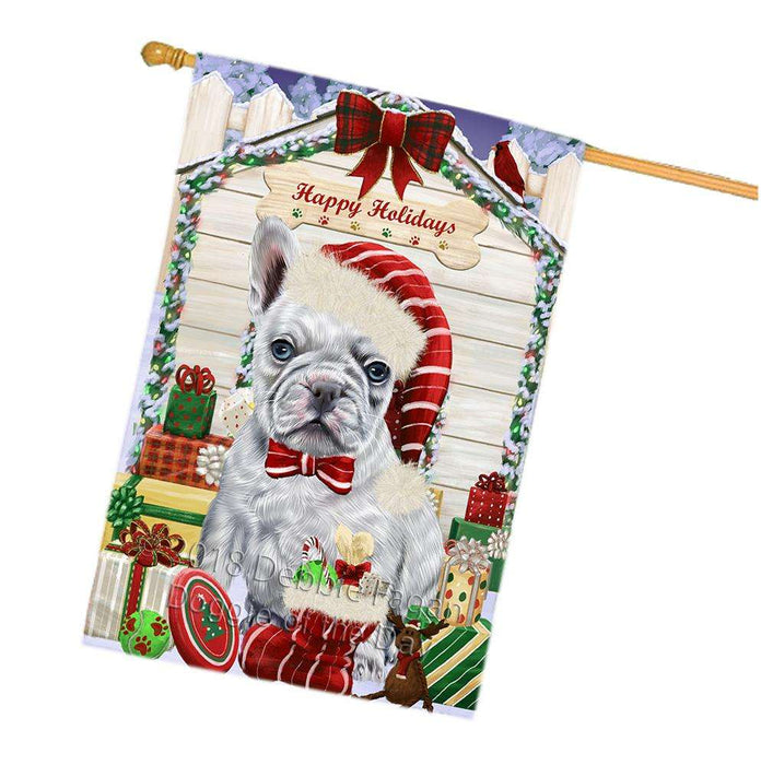 Happy Holidays Christmas French Bulldog House with Presents House Flag FLG51488