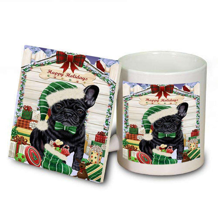 Happy Holidays Christmas French Bulldog House with Presents Mug and Coaster Set MUC51405