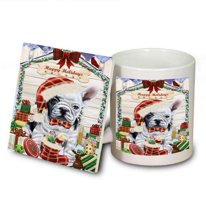 Happy Holidays Christmas French Bulldog House with Presents Mug and Coaster Set MUC51406