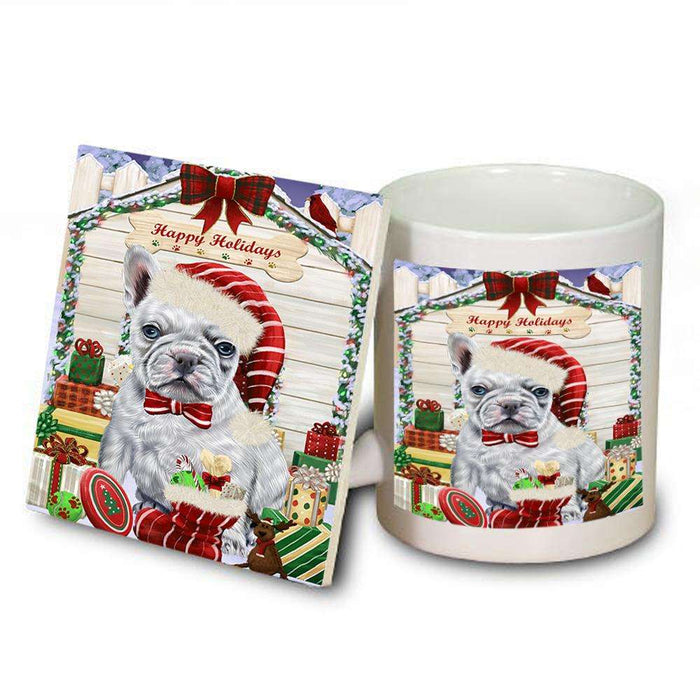 Happy Holidays Christmas French Bulldog House with Presents Mug and Coaster Set MUC51407