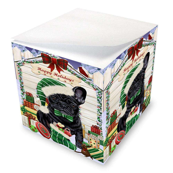 Happy Holidays Christmas French Bulldog House with Presents Note Cube NOC51413