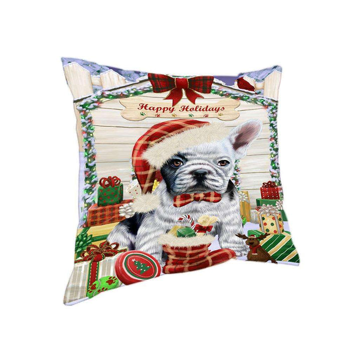 Happy Holidays Christmas French Bulldog House with Presents Pillow PIL61780