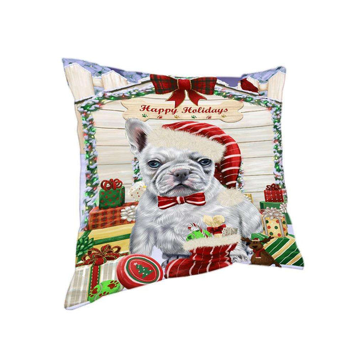 Happy Holidays Christmas French Bulldog House with Presents Pillow PIL61784