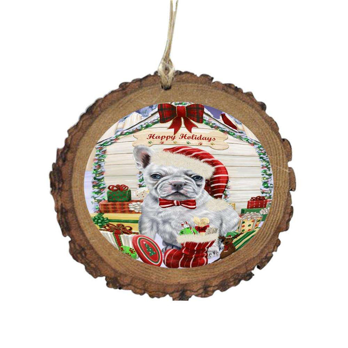 Happy Holidays Christmas French Bulldog House With Presents Wooden Christmas Ornament WOR49865