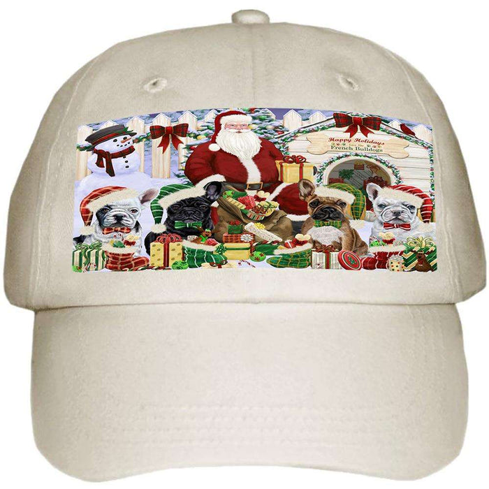 Happy Holidays Christmas French Bulldogs House Gathering Ball Hat Cap HAT58086