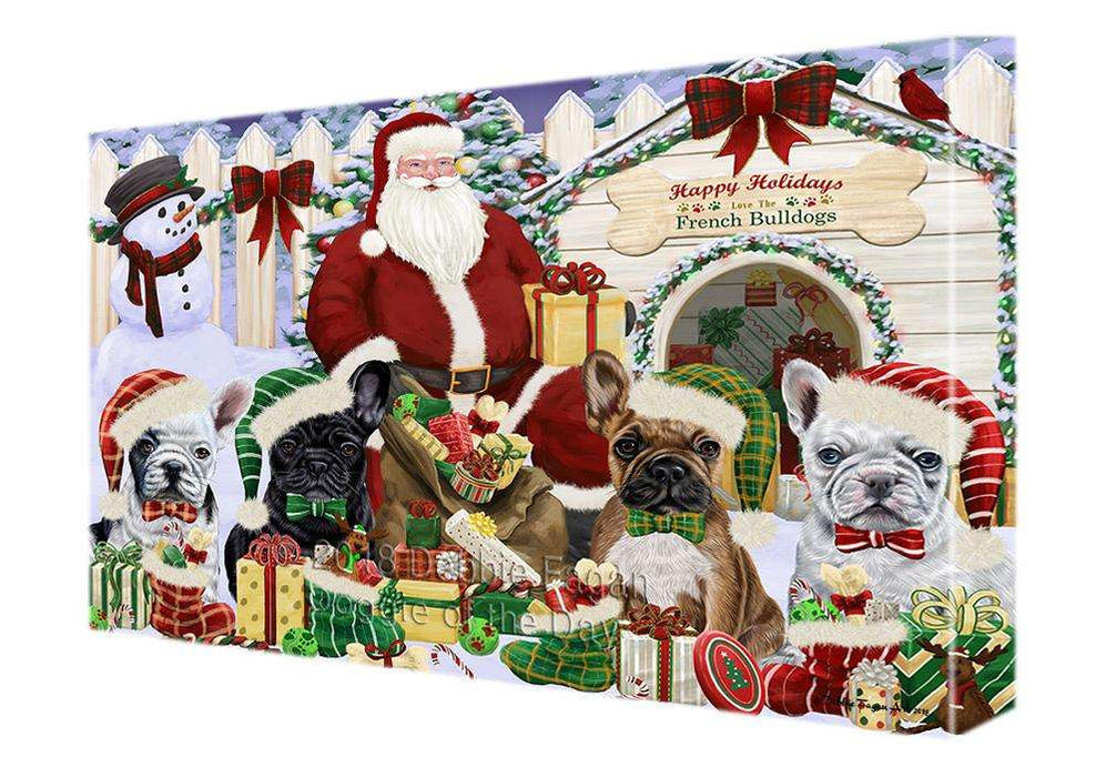 Happy Holidays Christmas French Bulldogs House Gathering Canvas Print Wall Art Décor CVS79109
