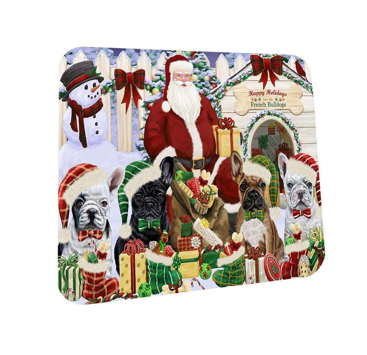 Happy Holidays Christmas French Bulldogs House Gathering Coasters Set of 4 CST51410
