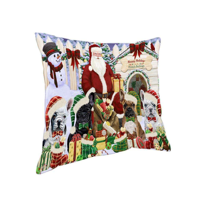 Happy Holidays Christmas French Bulldogs House Gathering Pillow PIL61628