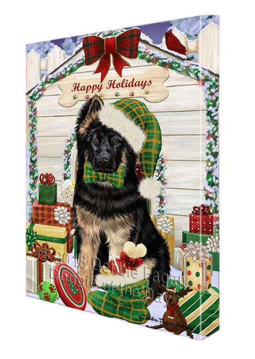 Happy Holidays Christmas German Shepherd Dog House with Presents Canvas Print Wall Art Décor CVS79469