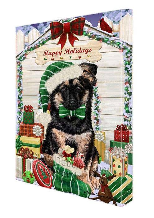 Happy Holidays Christmas German Shepherd Dog House with Presents Canvas Print Wall Art Décor CVS79478