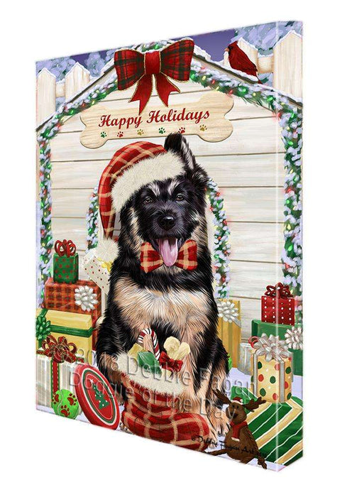 Happy Holidays Christmas German Shepherd Dog House with Presents Canvas Print Wall Art Décor CVS79487