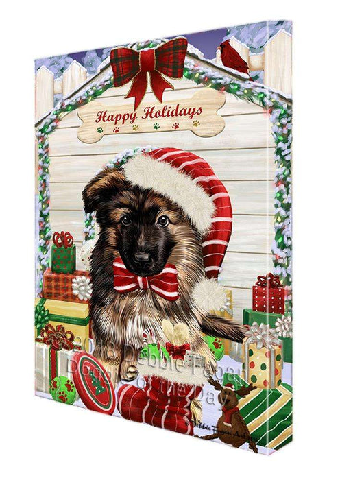 Happy Holidays Christmas German Shepherd Dog House with Presents Canvas Print Wall Art Décor CVS79496