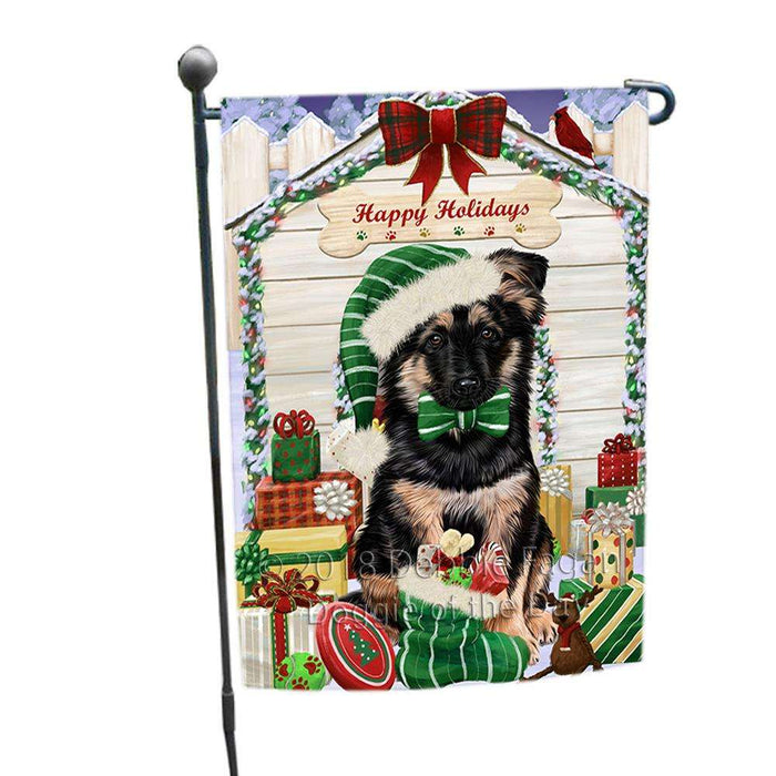 Happy Holidays Christmas German Shepherd Dog House with Presents Garden Flag GFLG51354