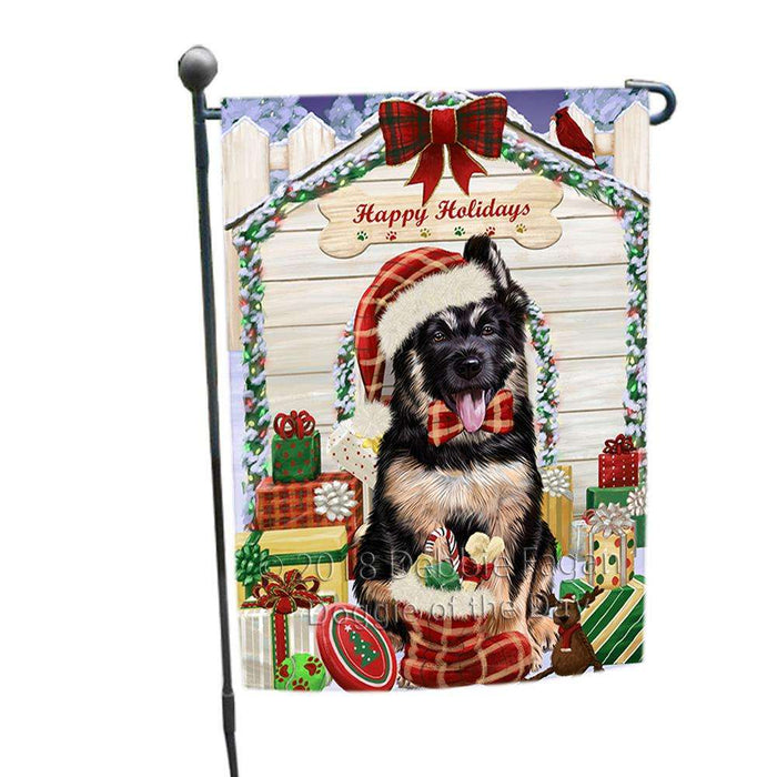 Happy Holidays Christmas German Shepherd Dog House with Presents Garden Flag GFLG51355