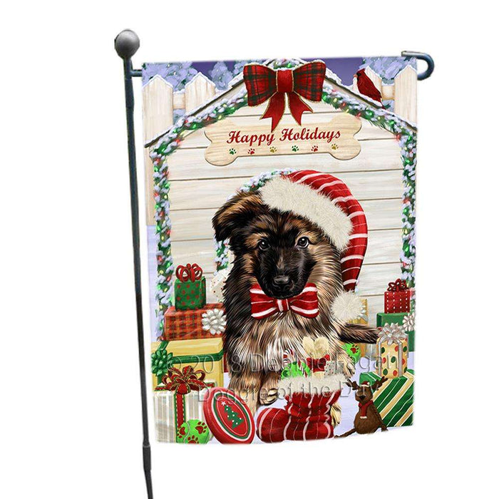 Happy Holidays Christmas German Shepherd Dog House with Presents Garden Flag GFLG51356