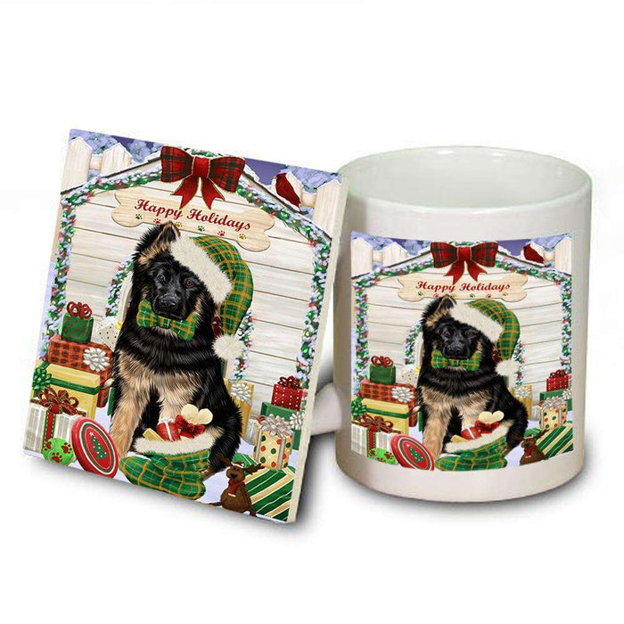 Happy Holidays Christmas German Shepherd Dog House with Presents Mug and Coaster Set MUC51408