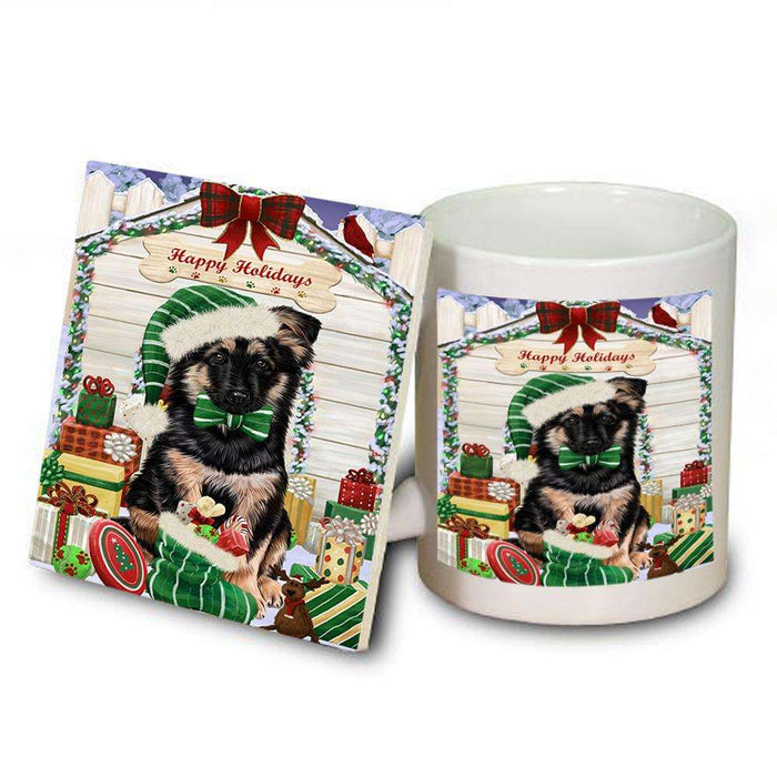 Happy Holidays Christmas German Shepherd Dog House with Presents Mug and Coaster Set MUC51409