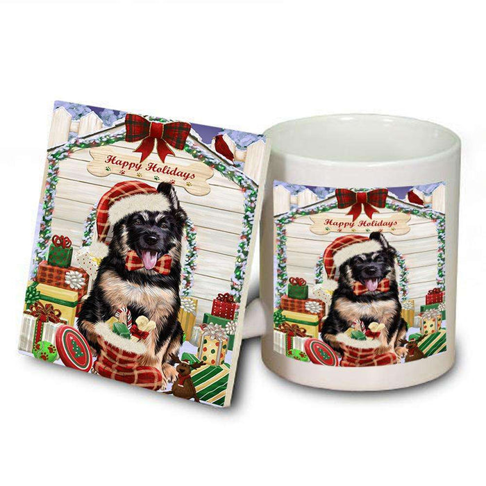 Happy Holidays Christmas German Shepherd Dog House with Presents Mug and Coaster Set MUC51410