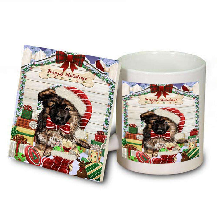 Happy Holidays Christmas German Shepherd Dog House with Presents Mug and Coaster Set MUC51411