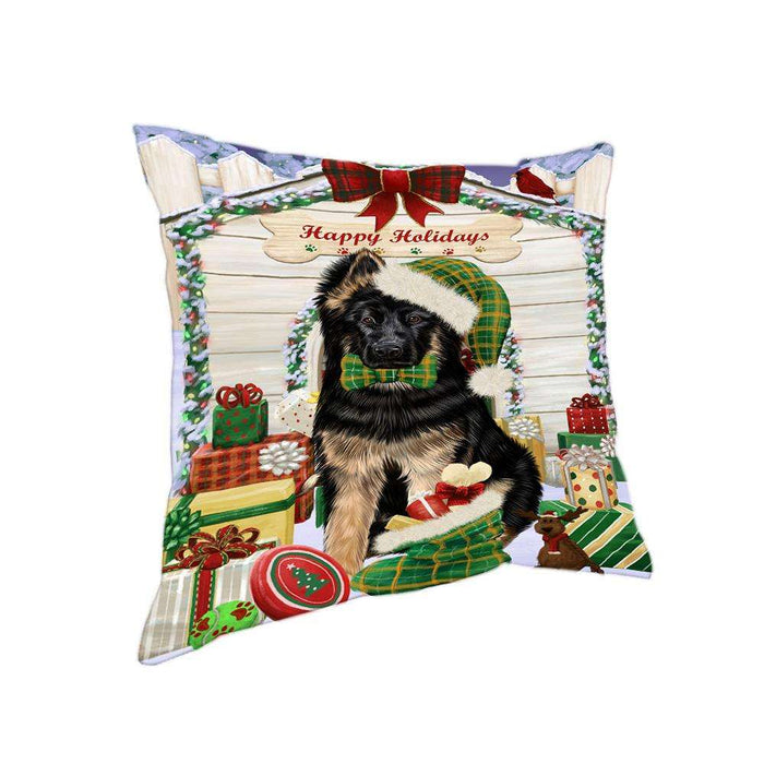 Happy Holidays Christmas German Shepherd Dog House with Presents Pillow PIL61788