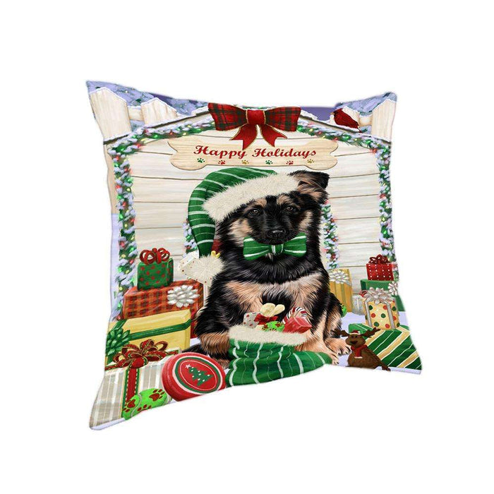 Happy Holidays Christmas German Shepherd Dog House with Presents Pillow PIL61792