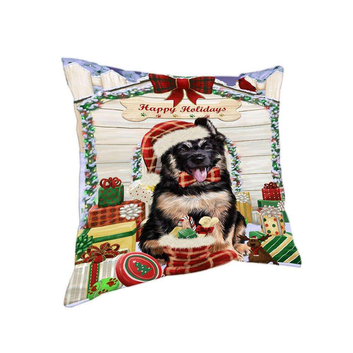 Happy Holidays Christmas German Shepherd Dog House with Presents Pillow PIL61796