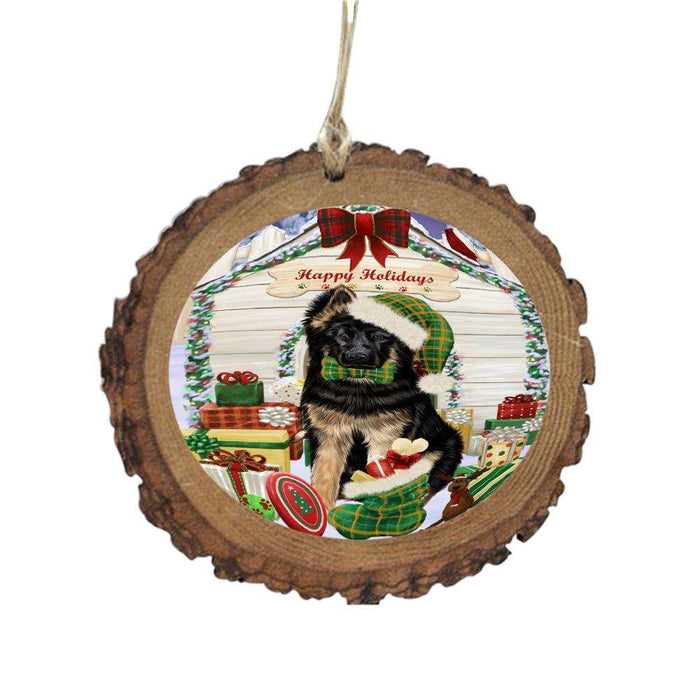 Happy Holidays Christmas German Shepherd House With Presents Wooden Christmas Ornament WOR49866